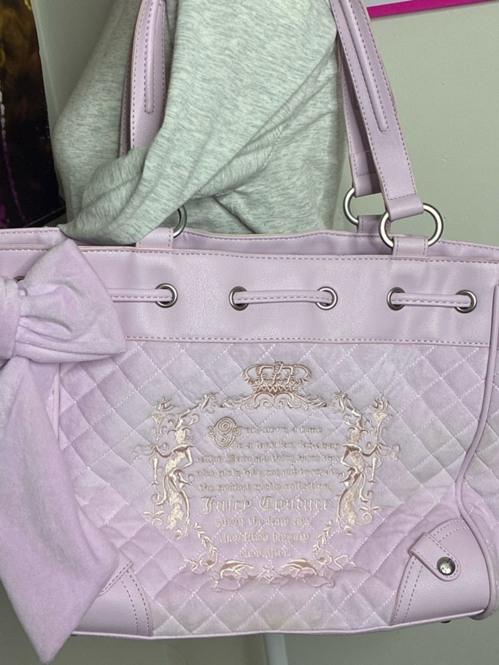 Juicy Couture Pastel Lilac Quilted Tote with Decorative Bow